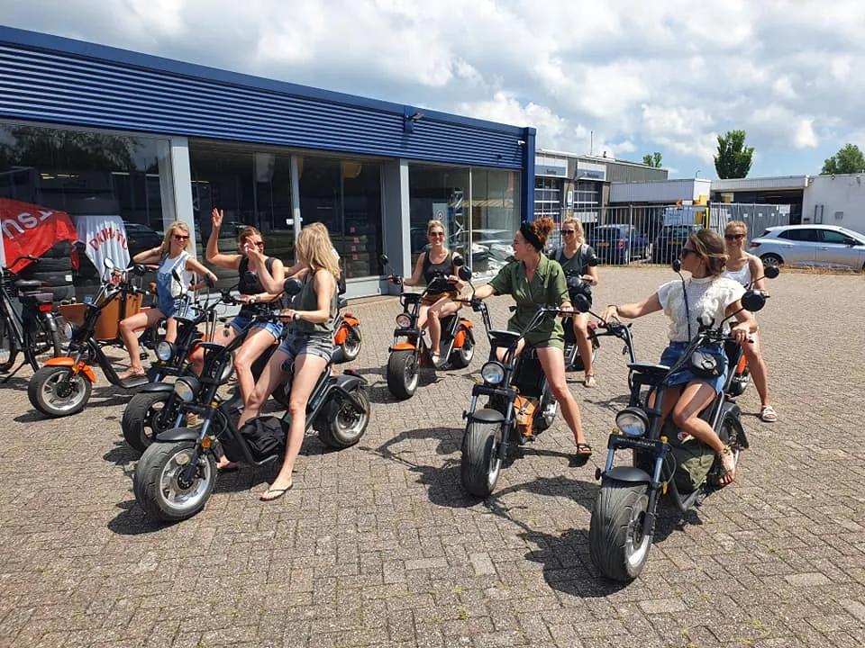 Group getting ready to ride E-Choppers at Fred’s Verhuur
